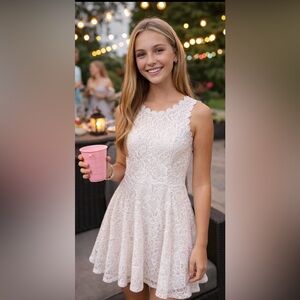 Summer Spring Dress White Lace Mini Wedding Special Event Juniors SZ 1 like new